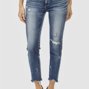 Moussy Blue Ankle Cropped Jeans with Distressed Details